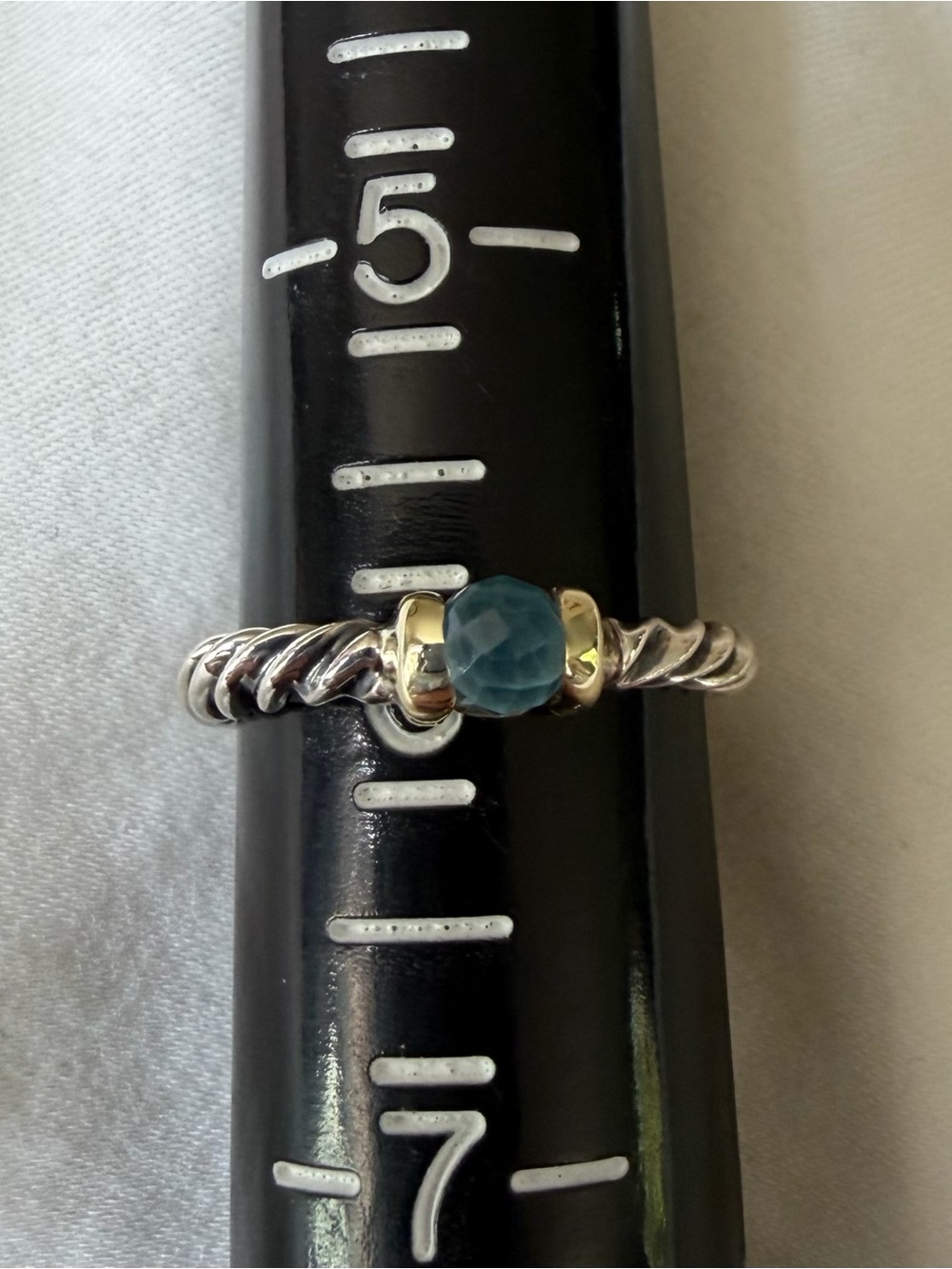 David Yurman Metro cable Ring with Blue topaz and 14k gold